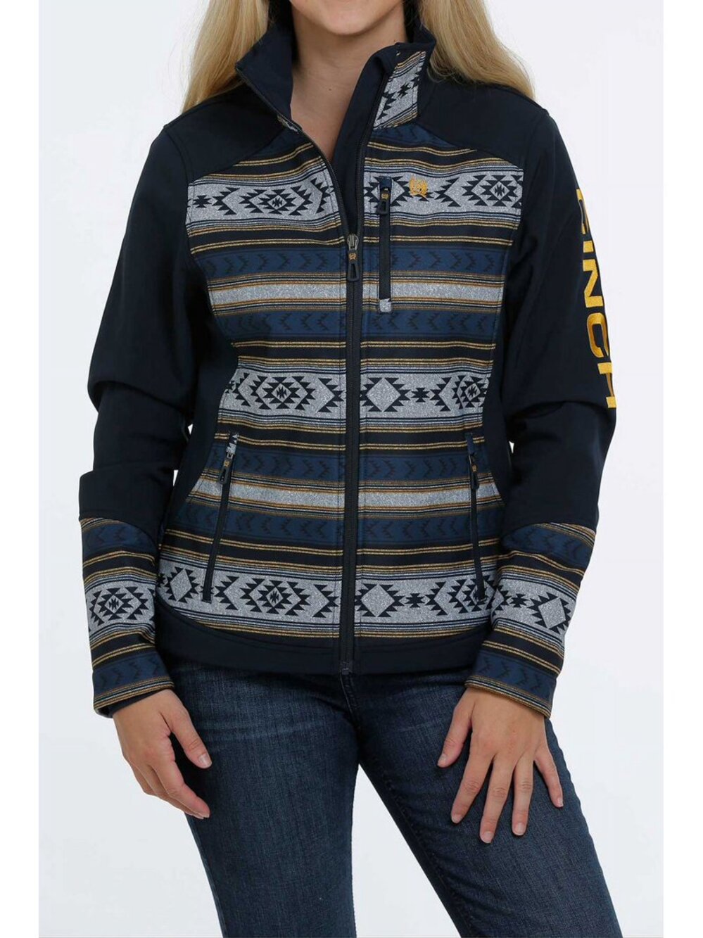 CINCH Women's Navy Aztec Bonded Softshell Jacket Western Ranch MAJ9838001 Small